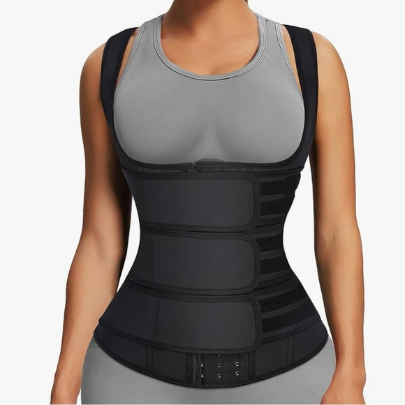 NWT Medium Women’s Latex Waist Trainers Vest Corset 3 Belts Hooks Steel Bones - Picture 1 of 5